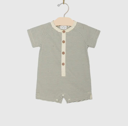 Button Romper - Steel Stripe