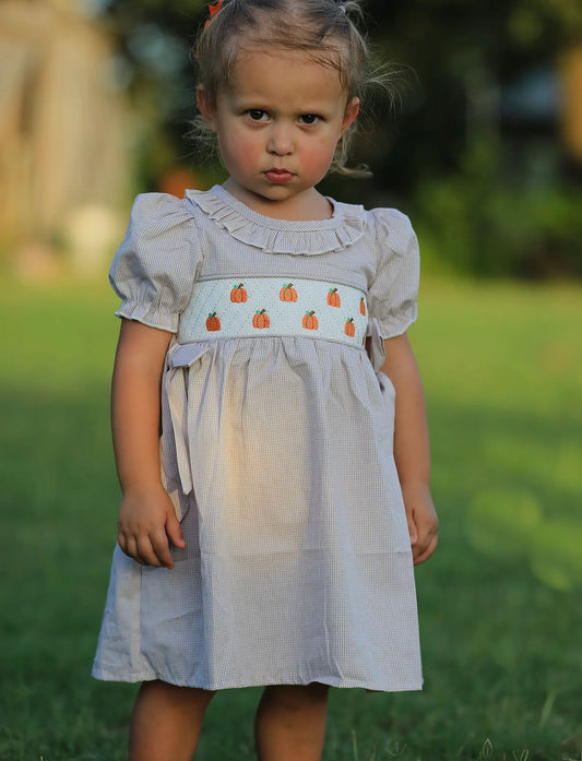 Smock Pumpkin Embroidered Dress