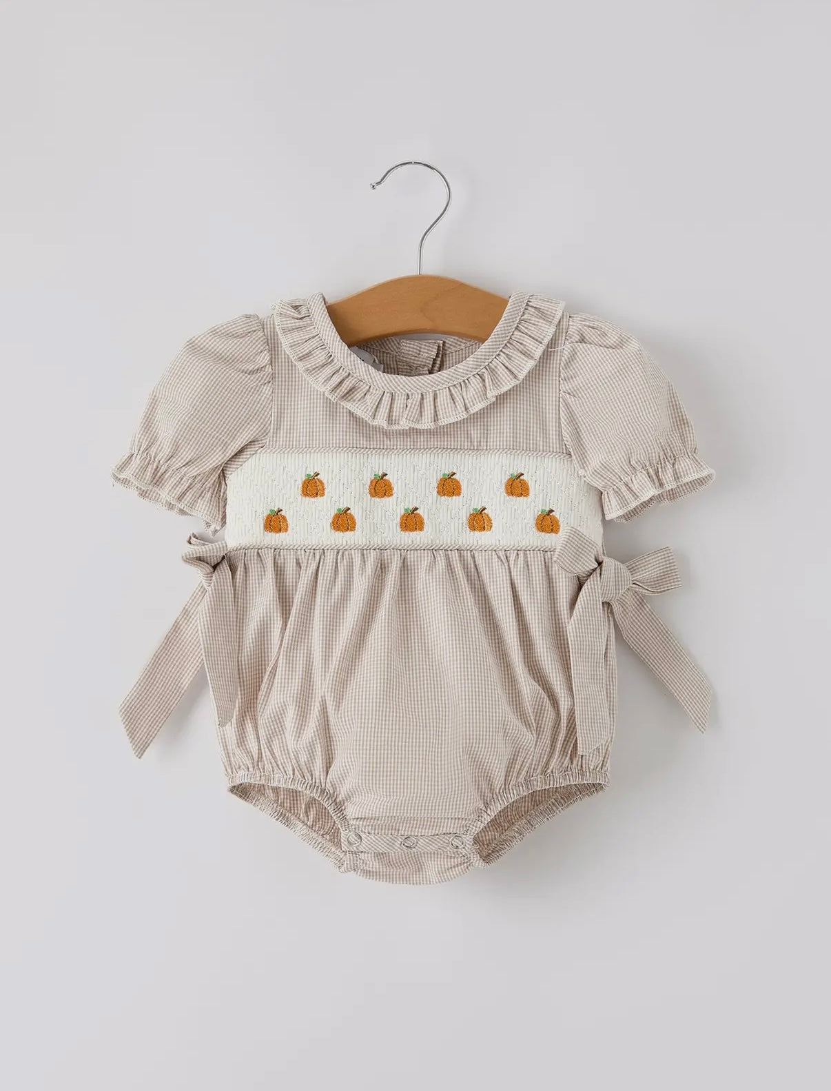 Smock Pumpkin Embroidered Plaid Baby Girl Romper