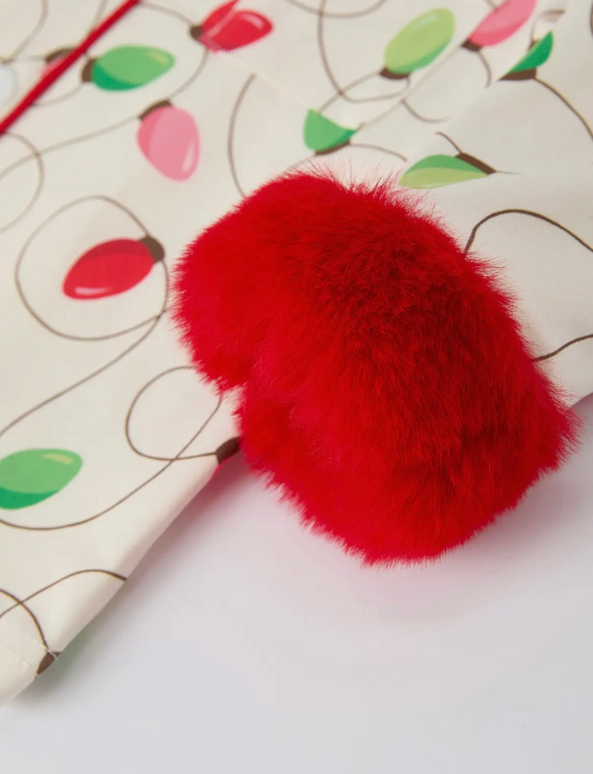 Christmas Lights Pajamas with Red Furry Trim
