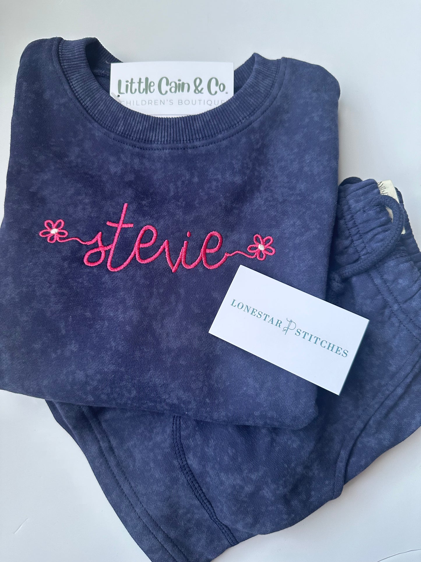 Acid Wash Shorts Set WITH Embroidery