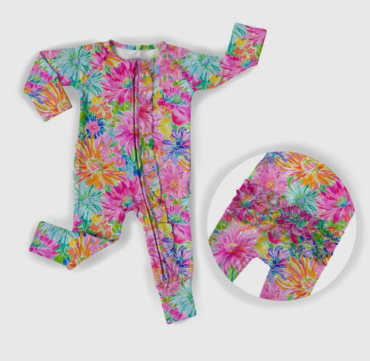 Neon Floral Ruffle Zipper