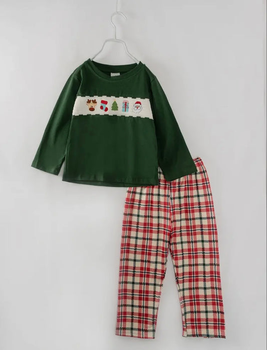 Christmas Plaid Smocked Boy Pant Set