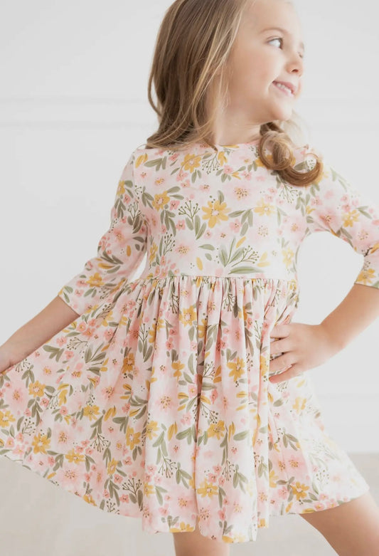 Pretty Peachy 3/4 Sleeve Pocket Twirl Dress