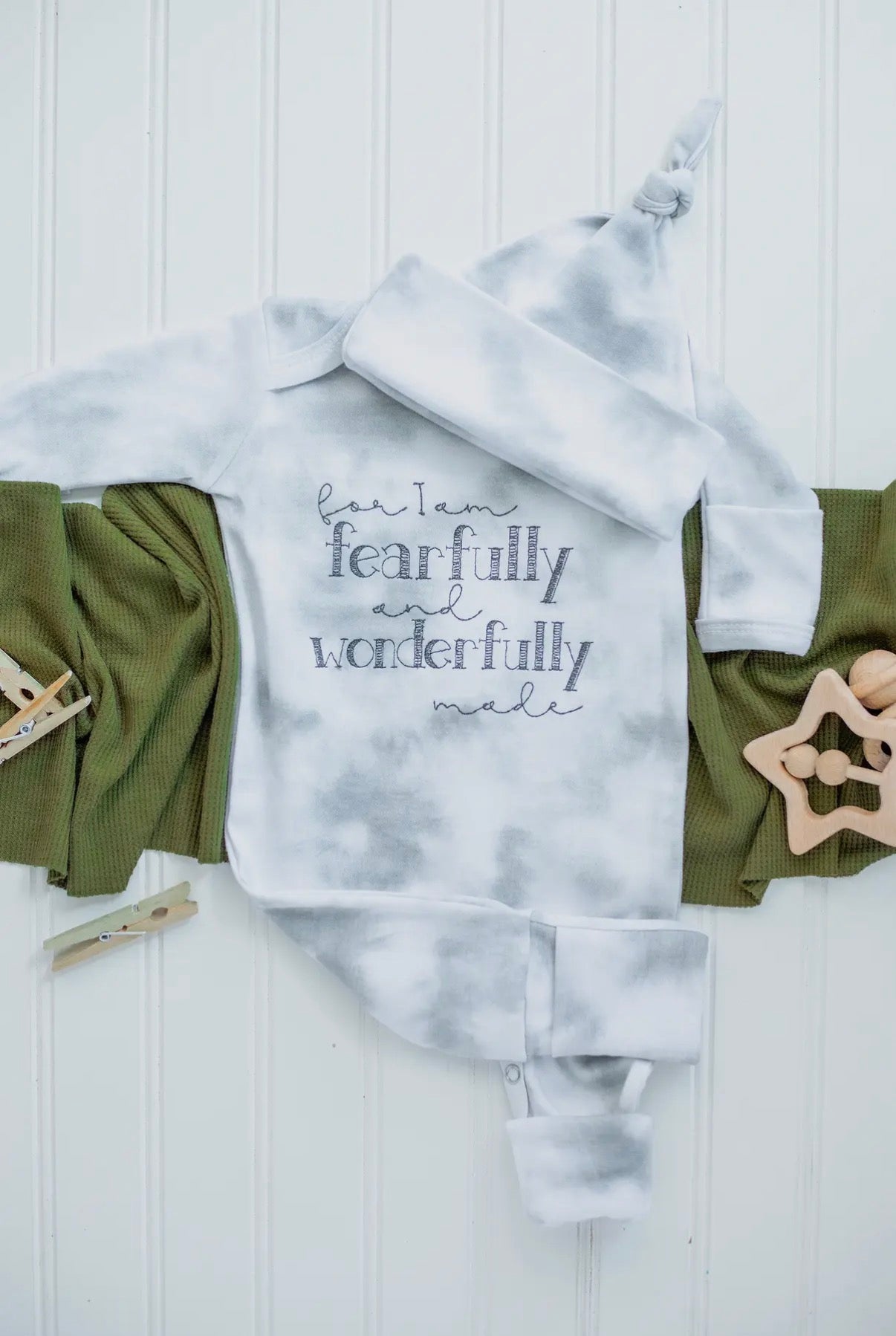 Fearfully and Wonderfully Made - Grey Tiedye with Embroidery