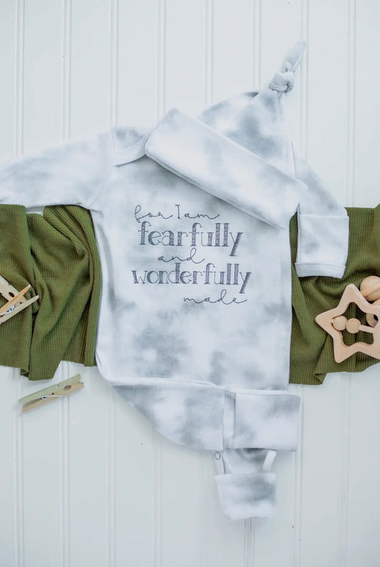 Fearfully and Wonderfully Made - Grey Tiedye with Embroidery
