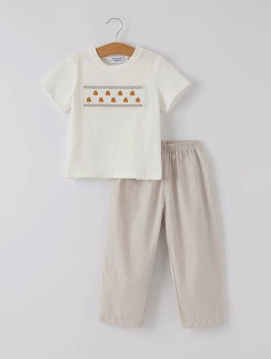 Smock Pumpkin Plaid Boy set
