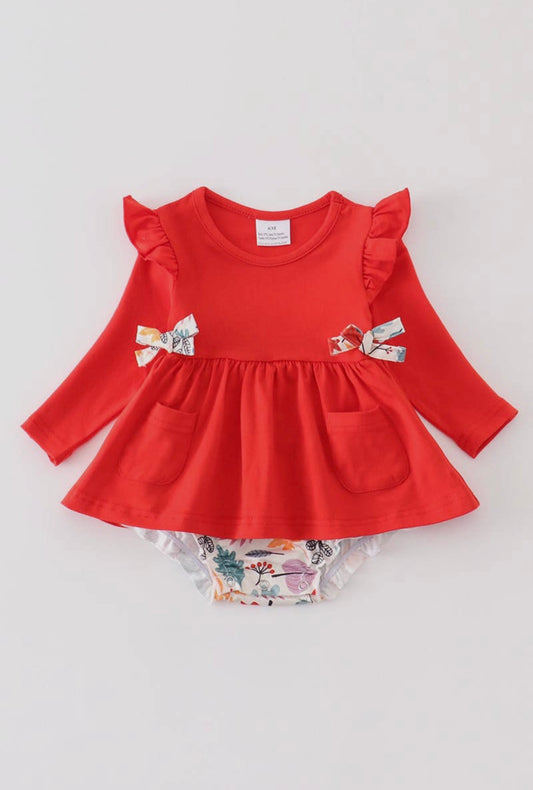 Red Floral Ruffle Baby Romper (3M-18M)
